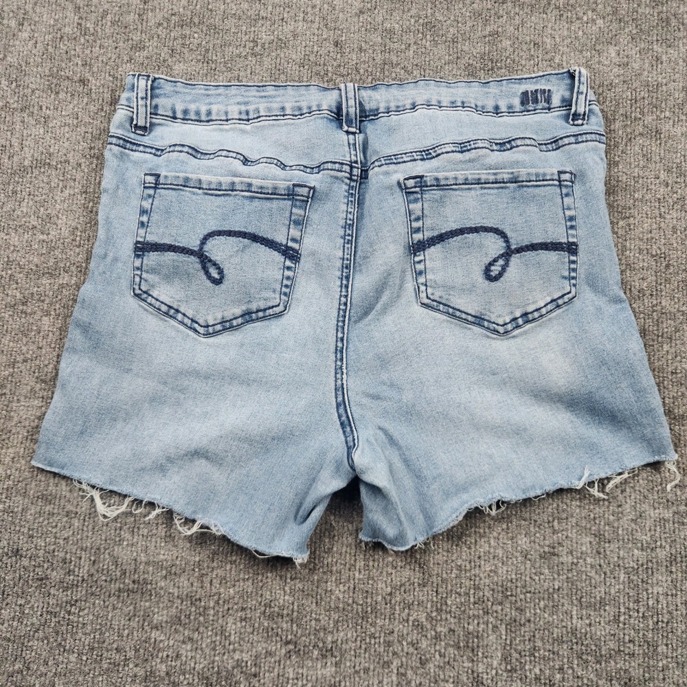 Justice Girls 18 Plus Light Wash Distressed Denim Shorts Mid Rise Raw Hem Blue - Picture 2 of 7